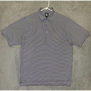 FootJoy FJ Men's Navy Blue/White Striped Stretch Golf Polo Shirt Size Large L